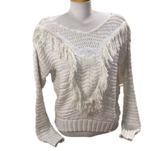 H&m Woman's Long Sleeve White and cream mixed Knit Sweater (Size Small)